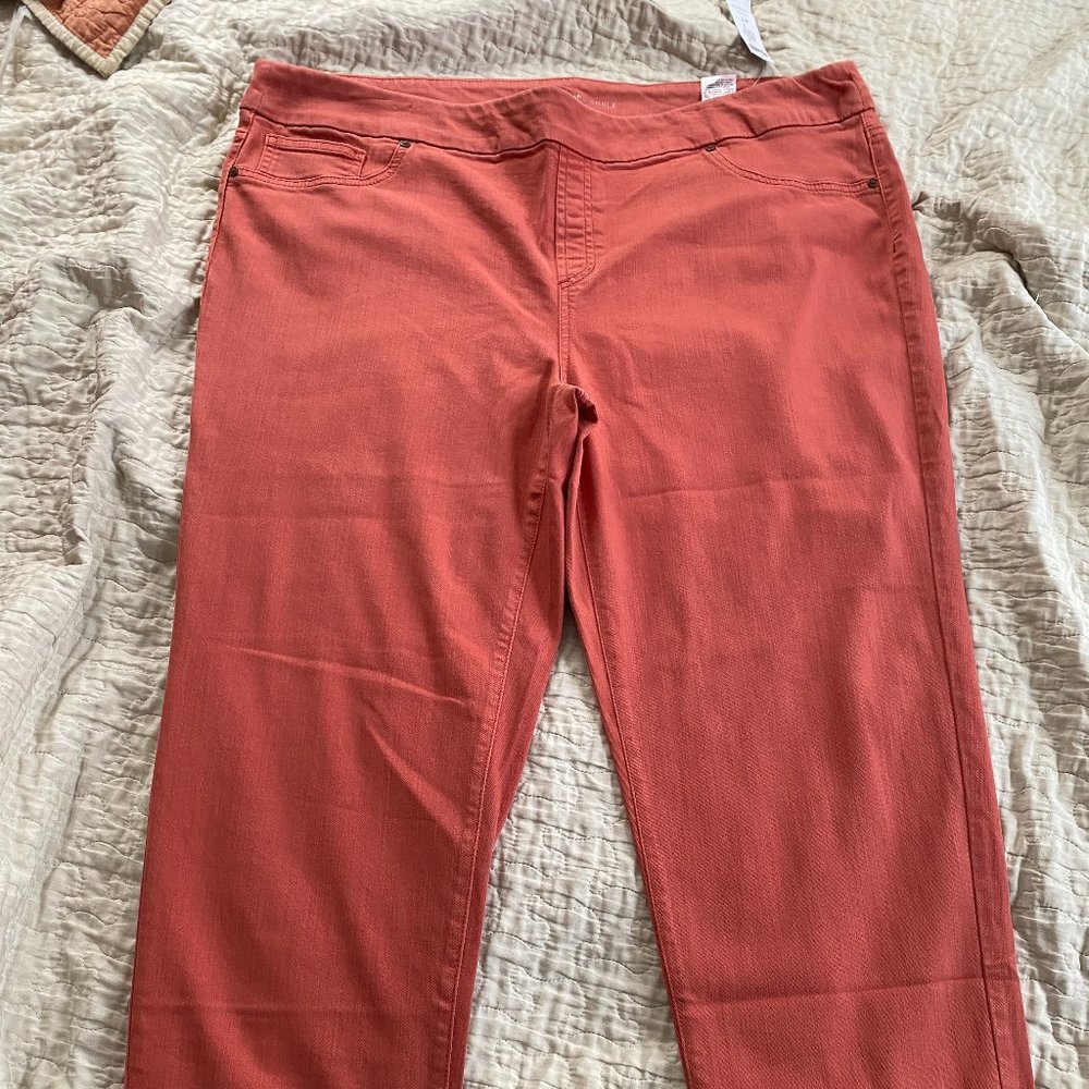 Chico’s Denim Pull On Jegging Ankle Jean in Desert Coral with Lycra Dualfx